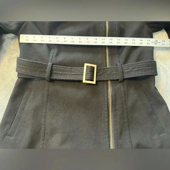 Black Rivet Pea Coat with belt | Size Medium | Black - Picture 3 of 14
